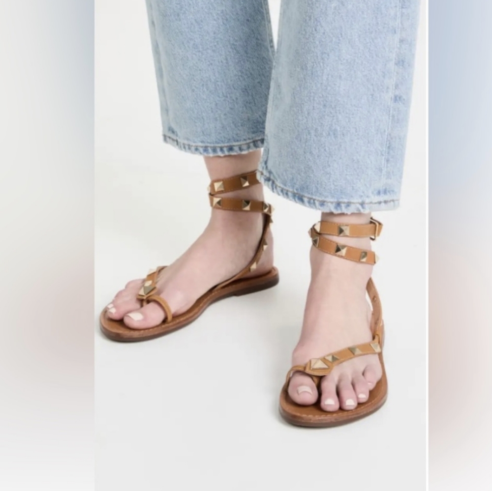 SCHUTZ Courtney Studded Gladiator Wrap Sandals 6.5 - Tan Leather - Picture 9 of 9
